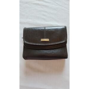 Black Wallet Faux Leather Compact Snap Closure Folds Out